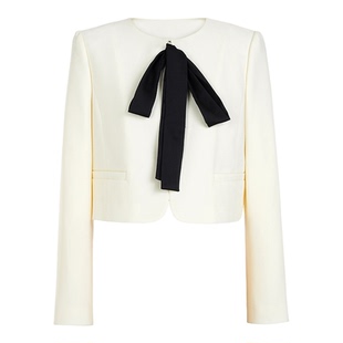 朗姿/MOJO春新品2026简约高级千金短外套蝴蝶结飘带精致通勤约会