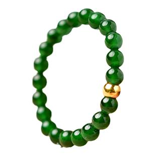 翡翠戒指男女款素圈指环玉石散珠子黄金单珠情侣对戒食指戒玉戒指