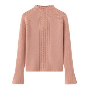 阿绒源山羊绒半高领绞花元宝针女生套衫纯色短款针织打底百搭毛衣