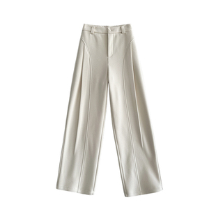 米白色醋酸羊毛呢阔腿裤女秋冬新款加绒糯米弯刀裤高腰直筒西装裤