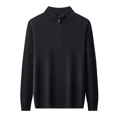 罗蒙男士半高领拉链纯山羊绒衫
