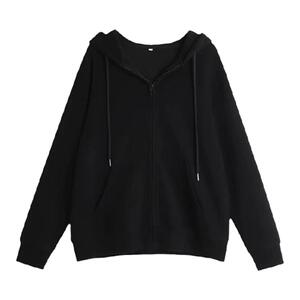 黑色拉链开衫卫衣外套女春秋连帽oversize宽松秋冬加绒加厚小个子
