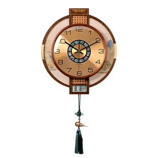 挂钟新中式轻奢客厅高级感实木挂墙2025新款时钟表高端家用免打孔
