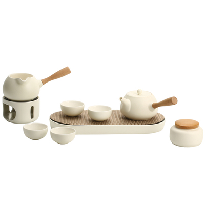 宜集堂妙羽奶油风整套茶具套装家用阳台办公室防烫侧把茶壶喝茶