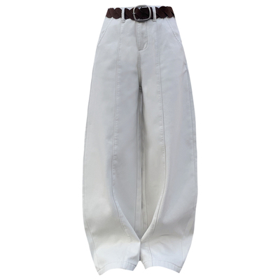 冬季复合绒超柔女牛仔阔腿弯刀裤