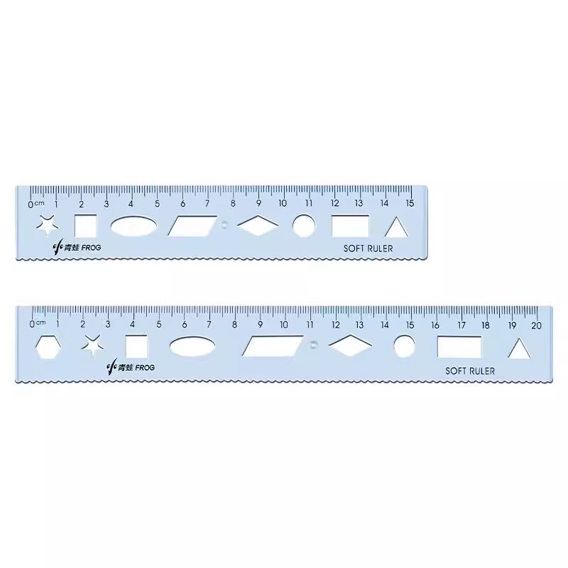 软尺子小学生专用一年级直尺透明20cm几何绘图尺格尺带波浪线15cm