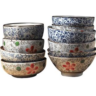 和风浅田系创意饭碗复古釉下彩餐具家用陶瓷碗汤碗喇叭碗甜品碗