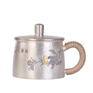 银杯主人杯999纯银茶杯大容量加厚马克中式带盖茶缸手工泡茶杯子