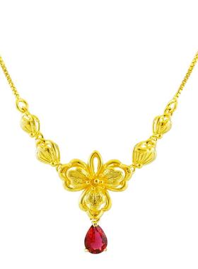 新款黄金色项链女款仿金包银富贵花玫瑰花锁骨套链女士吊坠送妈妈