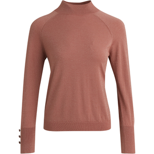 [百搭单品]LANDI橘红色半高圆领舒适绵羊毛针织衫女冬新品