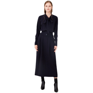 Lavinia优雅飘带长袖针织衫女春秋新款气质职业通勤A字半裙两件套