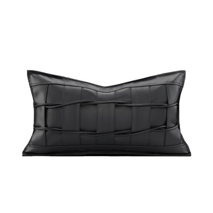 柏洛斯黑色皮编织大抱枕沙发客厅酒店样板间靠枕办公室床头腰靠垫