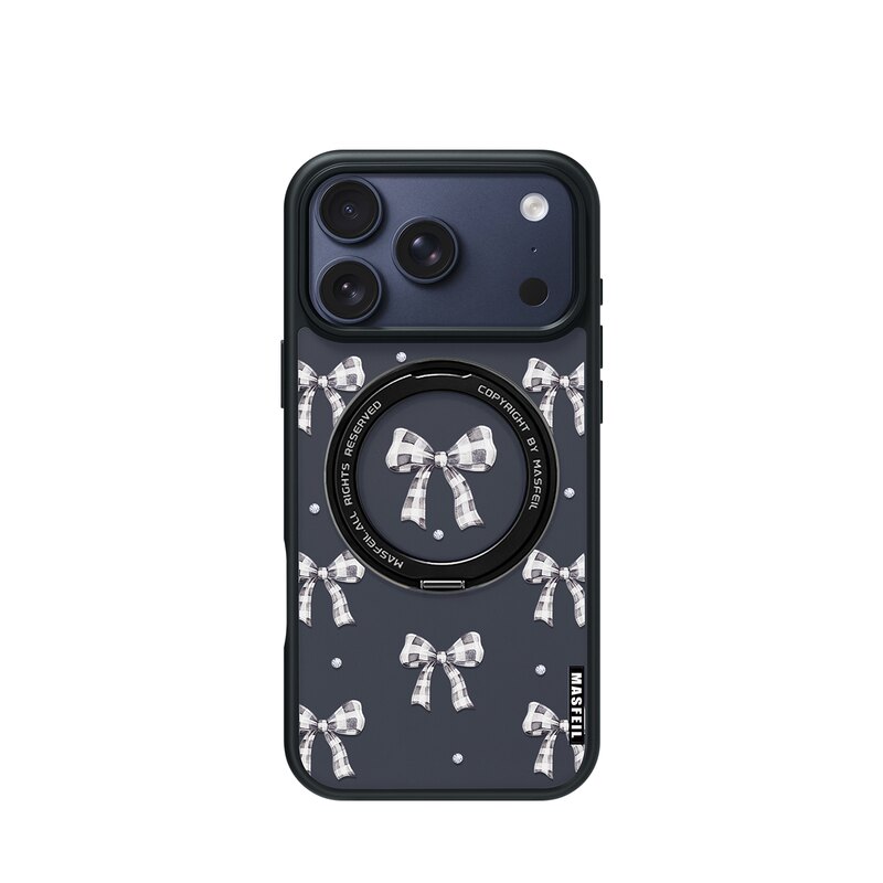 MASFEIL × 格纹蝴蝶结适用苹果17promax手机壳iPhone16pro新款磁吸带支架ip15全包Fo5支点高级感17好看可爱