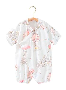 贝肽斯婴儿衣服夏薄款纱布连体衣