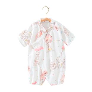 贝肽斯婴儿衣服夏季薄款连体衣短袖竹棉纱布新生幼儿宝宝哈衣睡衣
