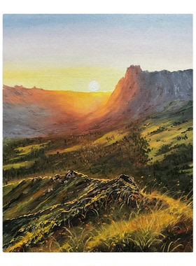 Halata晨光覆岩山林暖橙日出岩壁无框画餐厅卧室客厅装饰画挂画