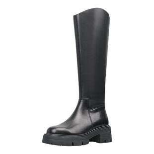 牛皮鞋帮【轻奢系列】星期六女靴秋冬季加绒V口长筒厚底骑士靴直