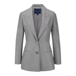 【断码清仓】VER TOW修身戗驳领垫肩2025新款格雷灰亚麻三件套