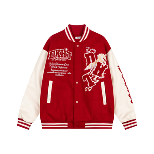 DHSS美式街头马年植绒刺绣棒球服夹克春季新款夹棉宽松情侣外套