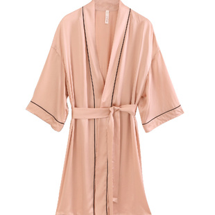 金三塔真丝睡袍100%桑蚕丝简约大红色婚礼本命年晨袍睡衣家居服