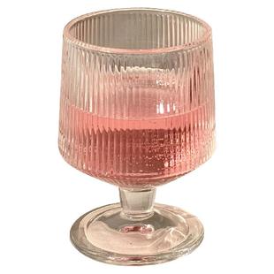 竖条纹矮款脚杯子ins高颜值家用玻璃杯饮料果汁水杯洋酒杯冰淇淋