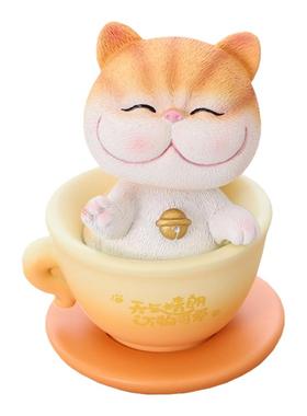 茶杯小猫咪摆件可爱摇头加菲英短布偶猫桌面装饰玩偶汽车内饰礼物