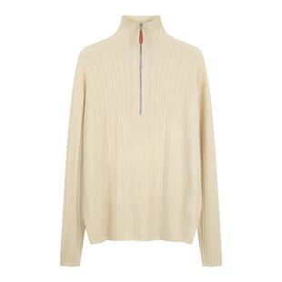 solighter 100%羊毛坑条拉链毛衣女秋冬2025新款宽松套头针织衫