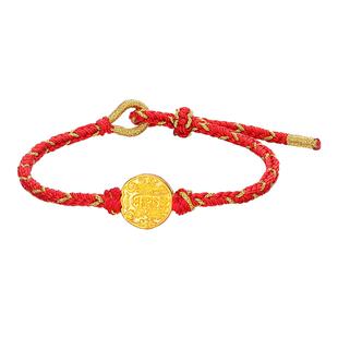 千年珠宝黄金五路财神手链女足金999转运珠黄金红绳手串新款送礼