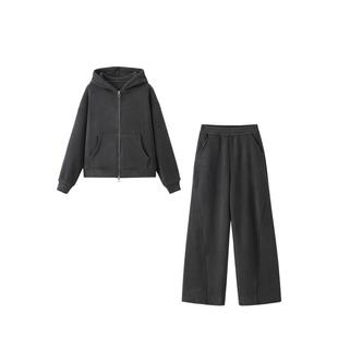 依凡芙2025冬季新款双面奥粒绒韩式慵懒chic套装松弛感卫衣两套装