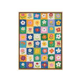 格子花朵数字油画diy填充填色手工绘高级感花卉丙烯油彩画装饰画