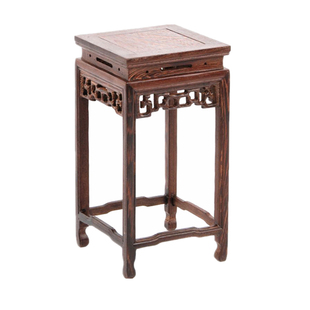 红木雕工艺品鸡翅木正方小花架奇玉石底座摆件鱼缸花盆景置物架子