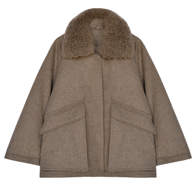 因由 95白鹅绒大毛领短款秋冬气质轻奢毛呢保暖羽绒服外套女