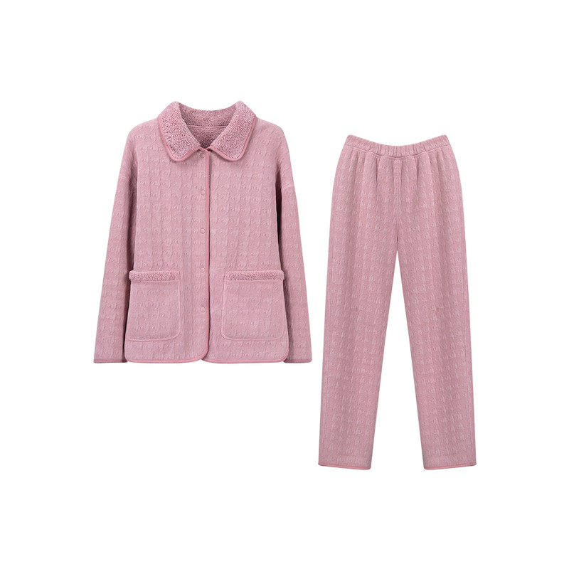 橙线女士雪尼尔千鸟格家居服套装