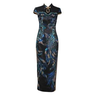 旗袍女2025新款改良刺绣长款高端大气凤尾演出礼服主持人舞台走秀