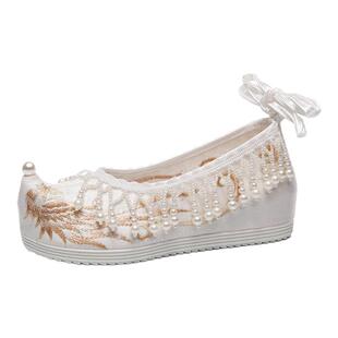 古风汉服鞋子女古装绣花鞋女秀禾布鞋婚内增高中式红色结新娘婚鞋