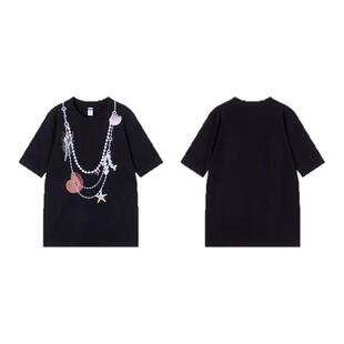 redref 原创手绘海螺项链印花两色T恤衫