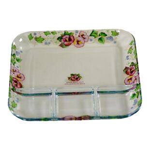 韩国耐热玻璃家用饺子盘带醋碟减脂分餐分隔盘子儿童一人食早餐盘