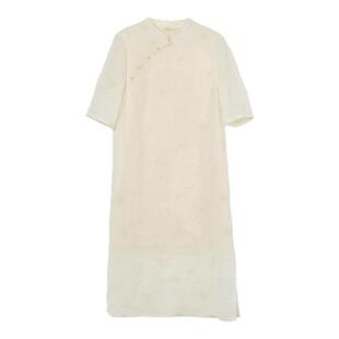 糖皮出品 盛夏合欢 新中式国风 天然苎麻 夏季宽松旗袍连衣裙