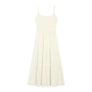 pusumede 【现货7.5折】淡黄色方领吊带连衣裙女蛋糕中长裙