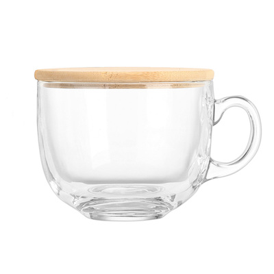 大容量日式带盖勺玻璃家用早餐杯