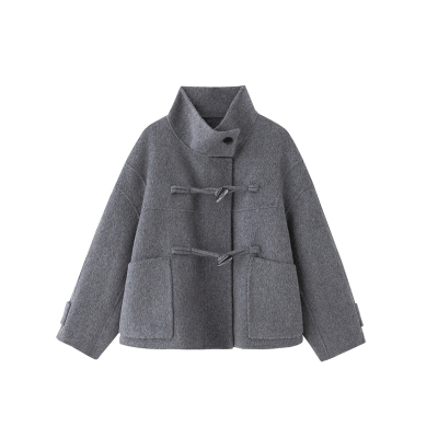 米白牛角扣双面羊绒大衣女显瘦