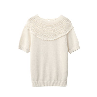 棉和纸/岛精_镂空钩花云肩针织衫