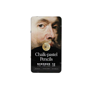 鲁本斯色粉铅笔12色套装 铁盒色粉笔 加粗笔芯粉彩粉画人物肖像