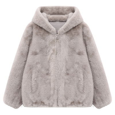 Basic House/百家好冬季新款仿水貂绒连帽宽松加厚保暖毛毛外套女
