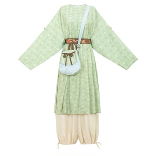 花朝记｜青木｜唐制汉服圆领袍灯笼裤绣花腰封绿色印花简约日常风