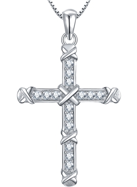 s925纯银加大十字架镶水钻吊坠