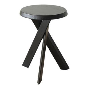 复中古实木沙发边小茶几客厅侘寂风阳台飘窗餐桌凳黑色圆床头柜子