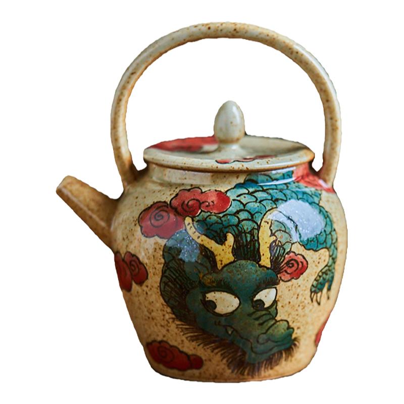 粗陶复古手绘十二生肖龙功夫茶壶酒精 蜡烛 温茶炉