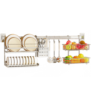 304不锈钢厨房壁挂置物架沥水碗架碗碟架挂架窗台挂件挂杆收纳架