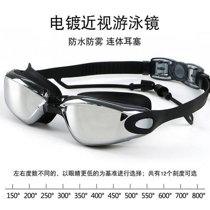 近视泳镜150°-800°大框成人通用防水防雾电镀近视游泳眼镜批发